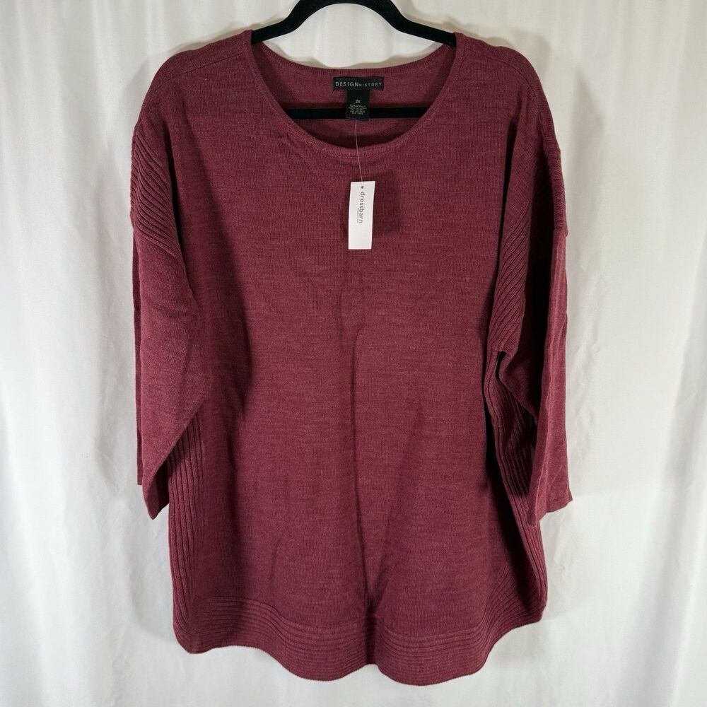 New Dressbarn Design History Blouse Women's 2X Red Round Neck 3/4 Sleeve